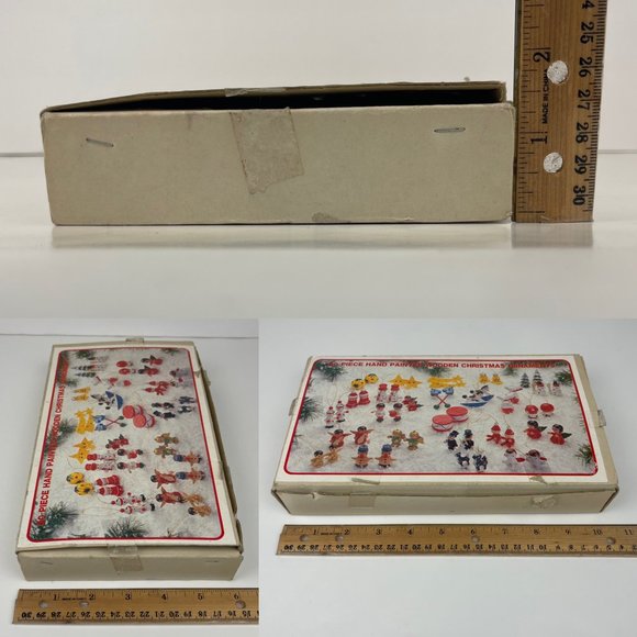 Vtg 50 Piece Hand Painted Small Wooden Christmas Ornaments Orig Box Taiwan READ - Picture 11 of 11